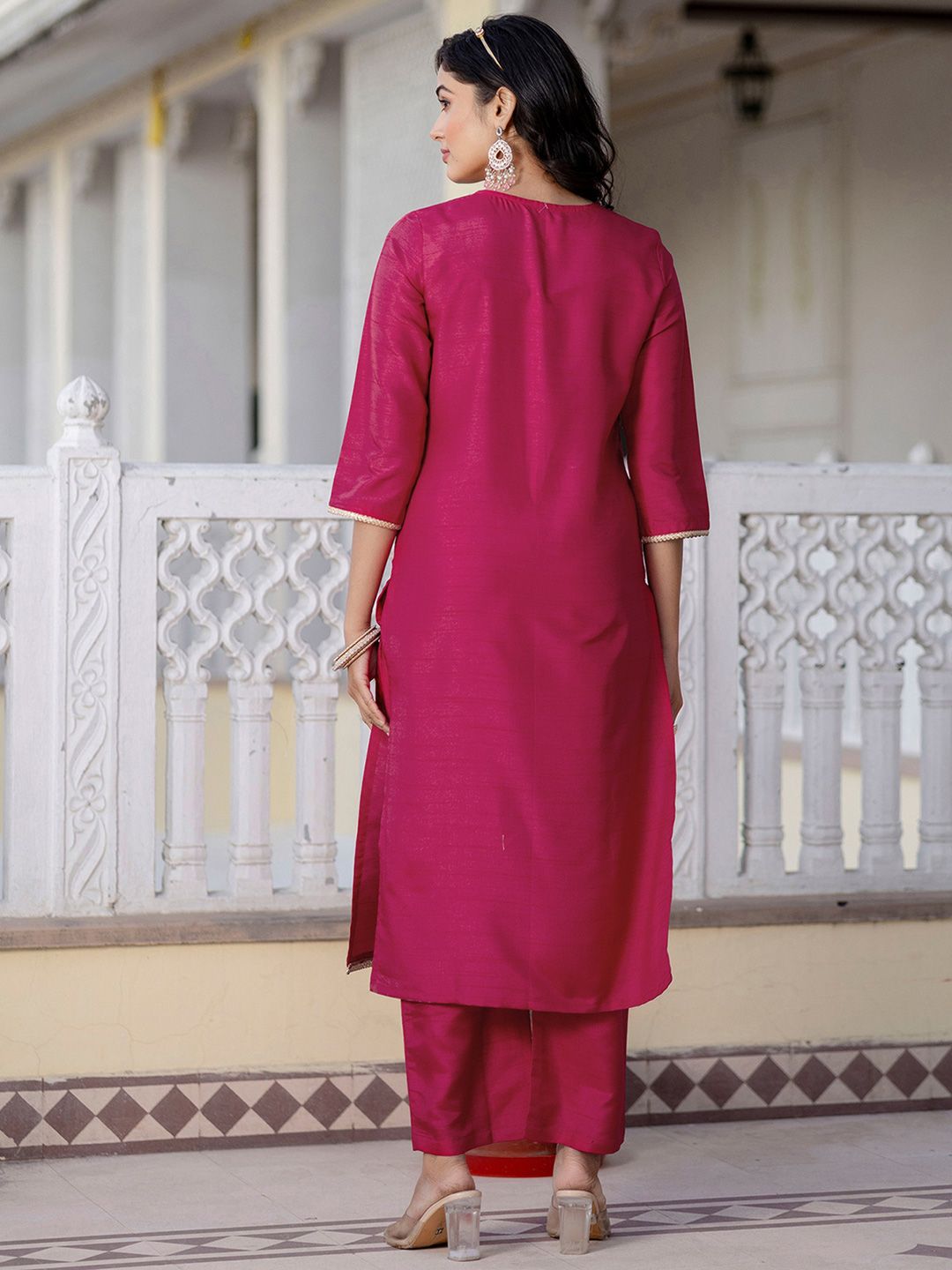 Dhimhi Women's Ethnic Motifs Embroidered Regular Sequinned Kurta with Trousers & With Dupatta - dhimhi