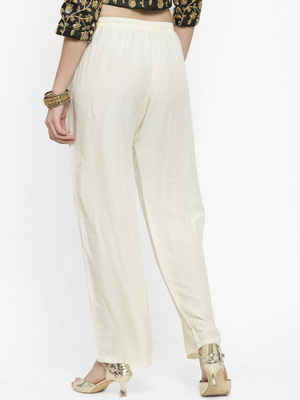 Dhimhi Women's Off-White Solid Straight Palazzos