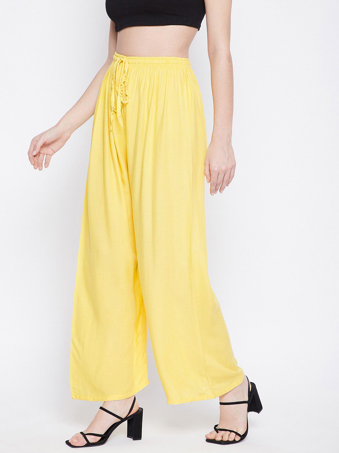 Dhimhi Women's Yellow Knitted Palazzos