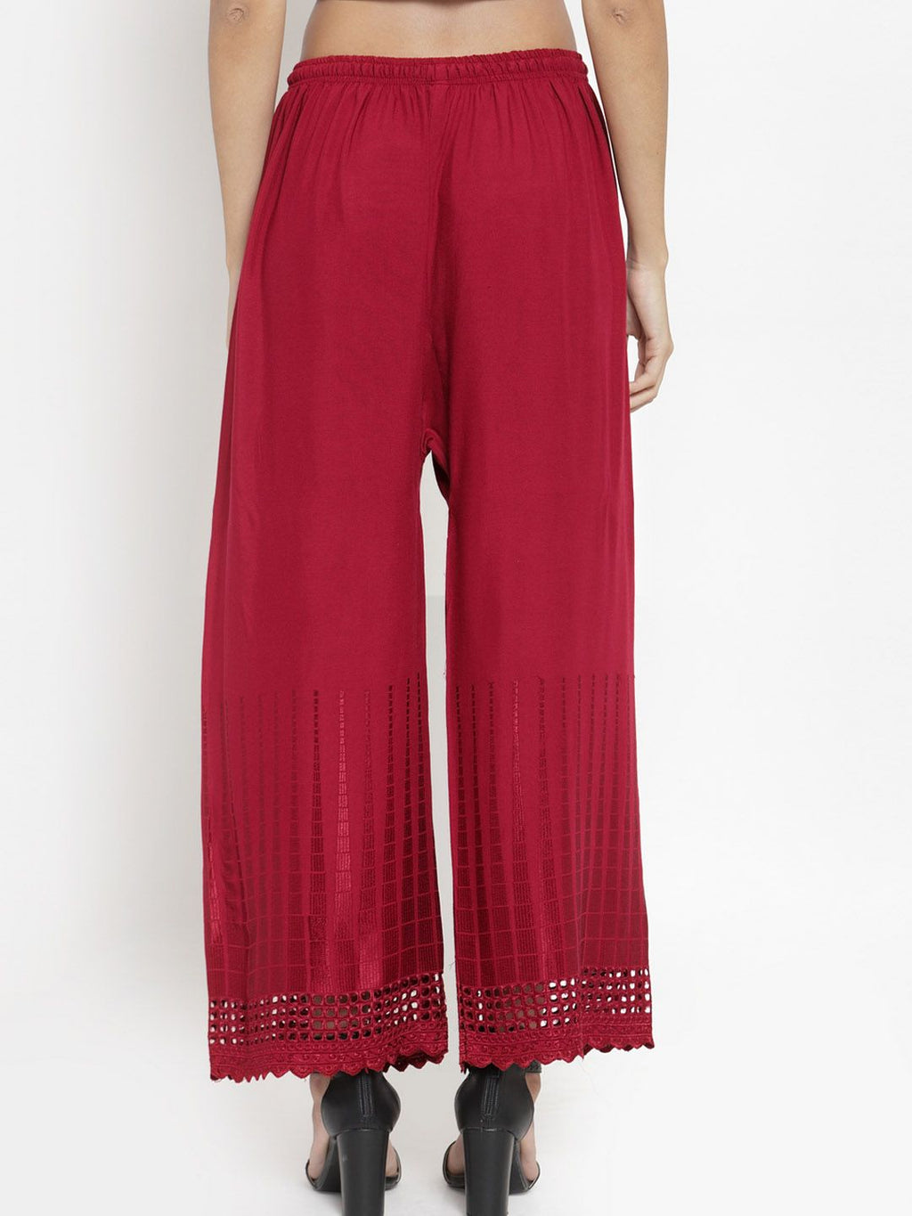 Dhimhi Women's Maroon Solid Straight Palazzos