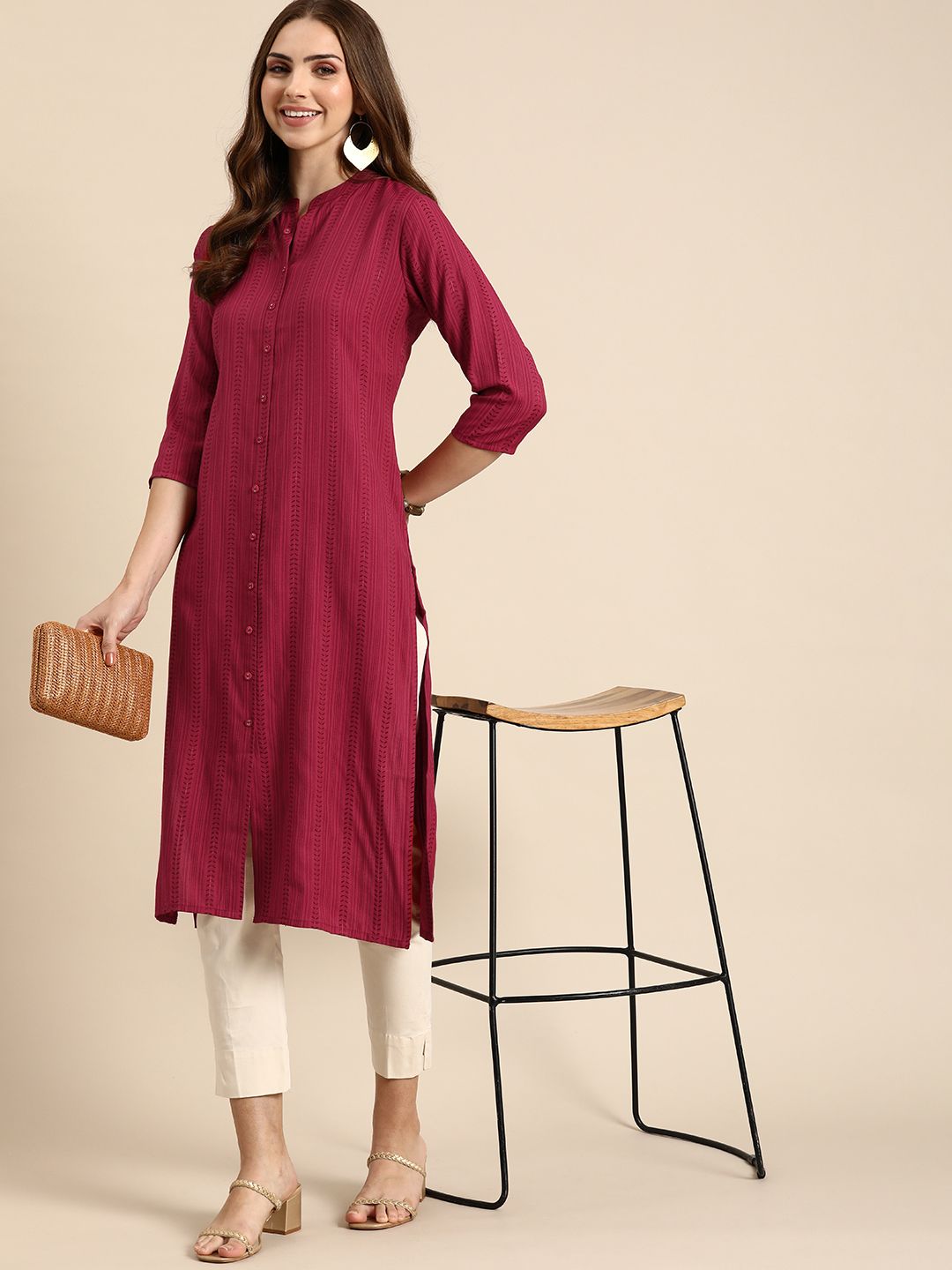 Women Geometric Woven Design Kurta