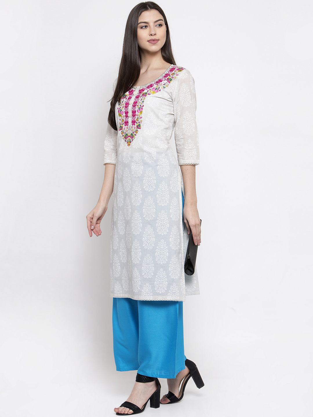 Dhimhi Women's Blue Solid Flared Palazzos