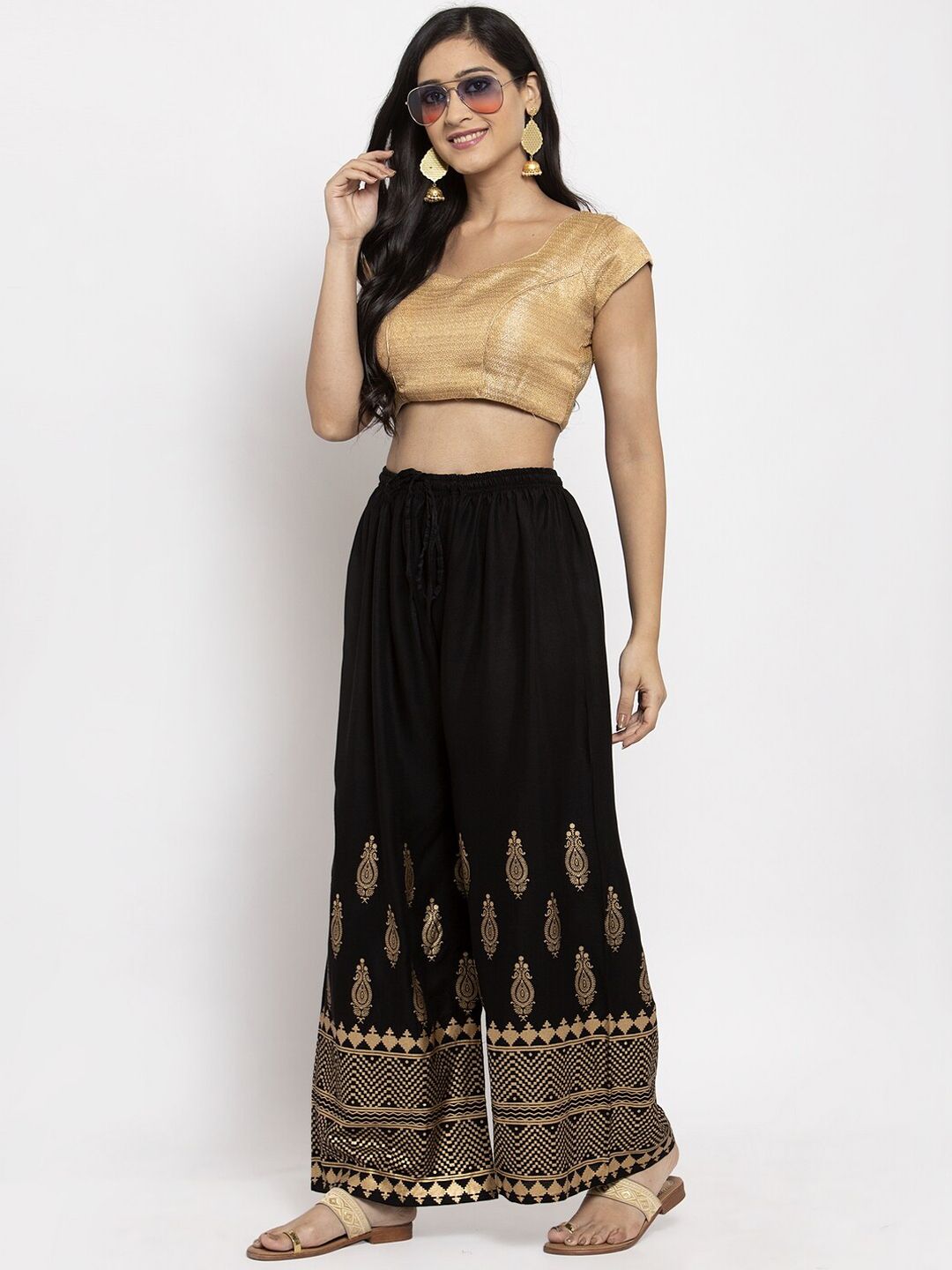 Dhimhi Women's Black Printed Straight Palazzos