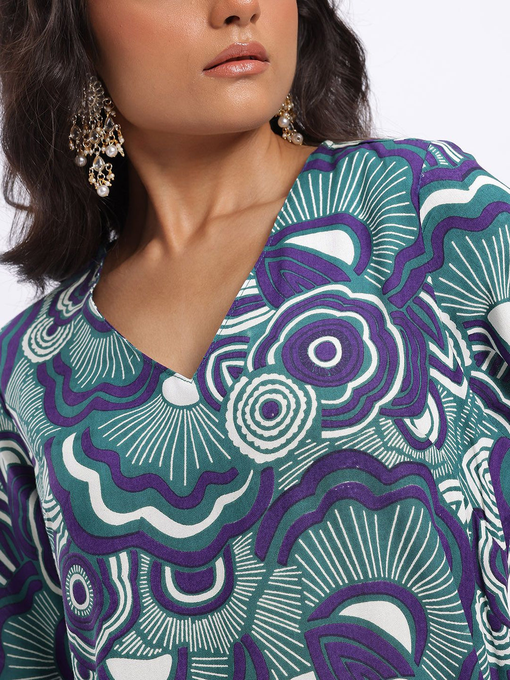 Ethnic Motifs Print Straight V-Neck Kurta