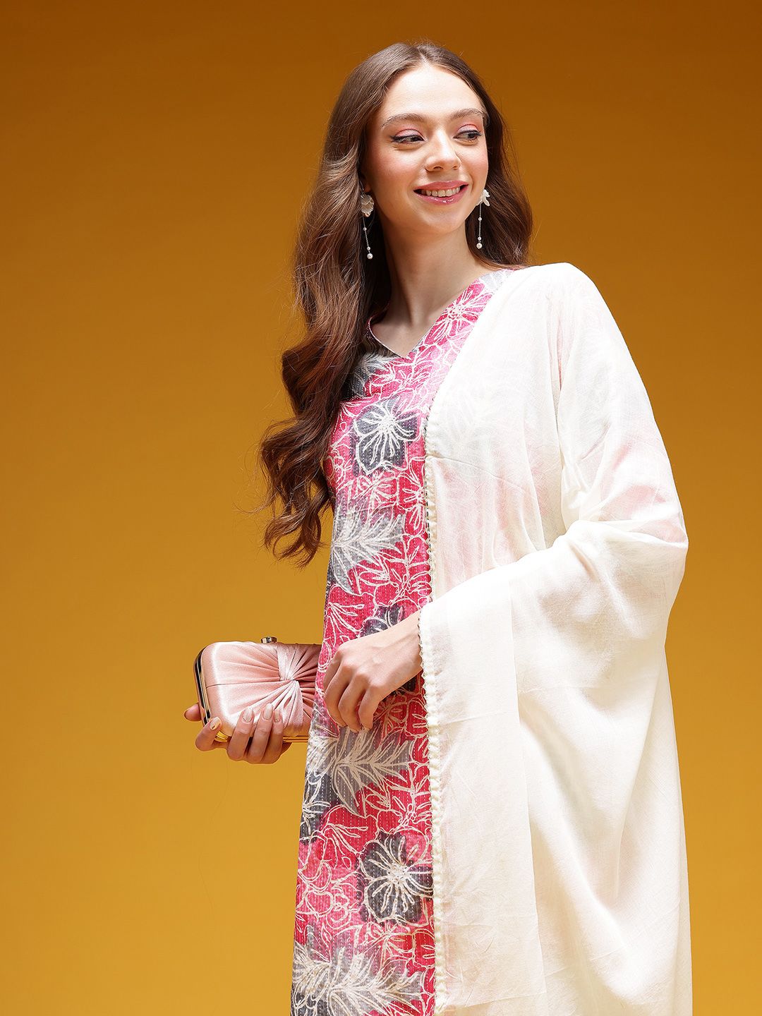 Dhimhi Women's Floral Print Pure Cotton Kurta with Trousers & Dupatta