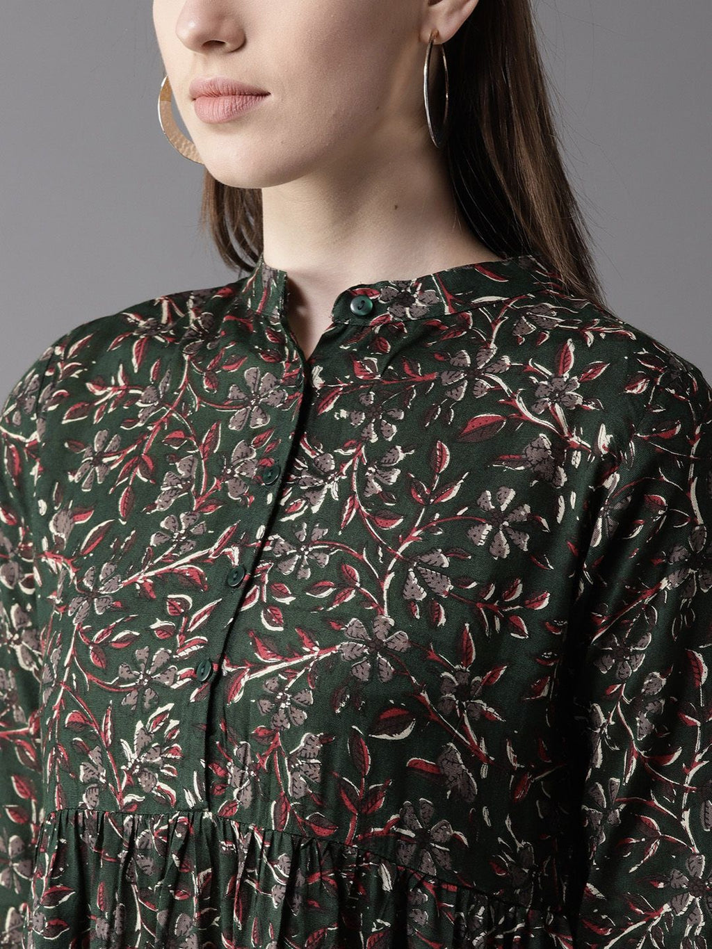 Dhimhi Women's Green & Red Printed Fit & Flare Dress