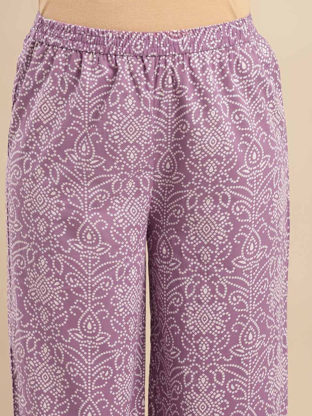 Dhimhi Women's Bandhani Printed Round Neck Empire Pure Cotton Kurta with Trouser