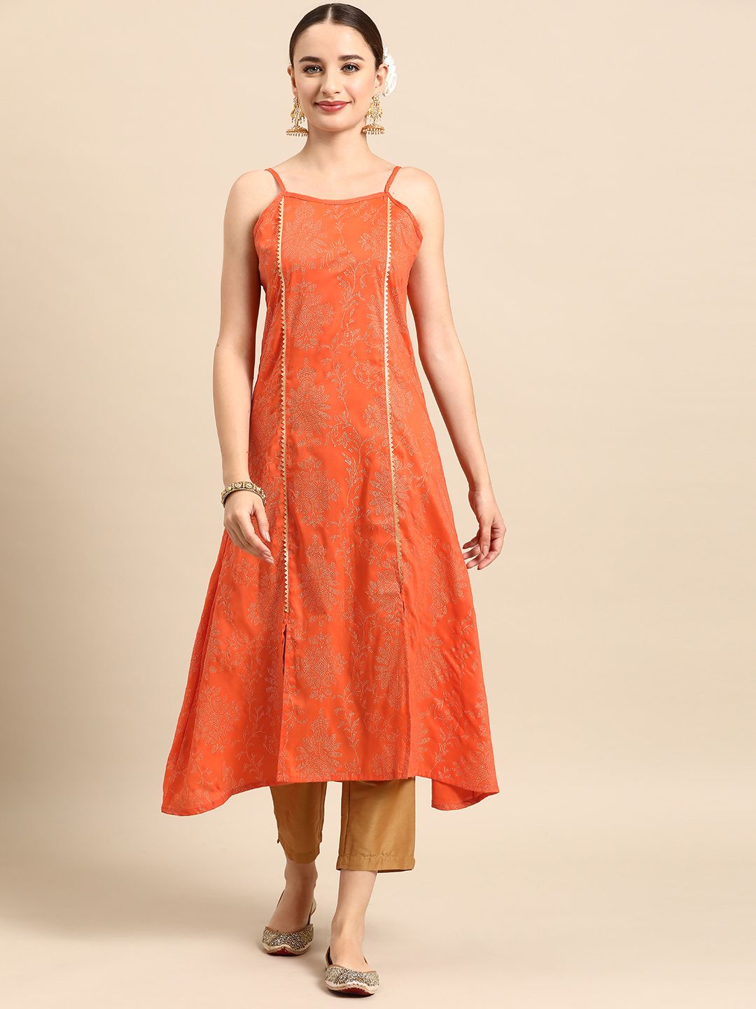 Ethnic Motifs Printed Shoulder Straps A-Line Kurta