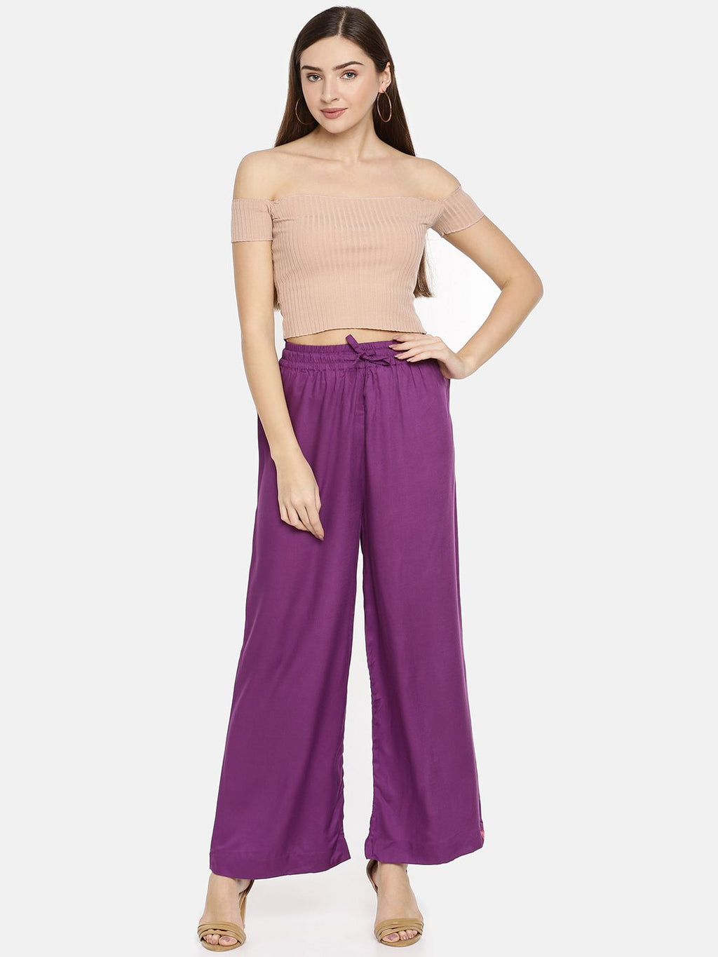 Dhimhi Women's Purple Solid Wide Leg Palazzos