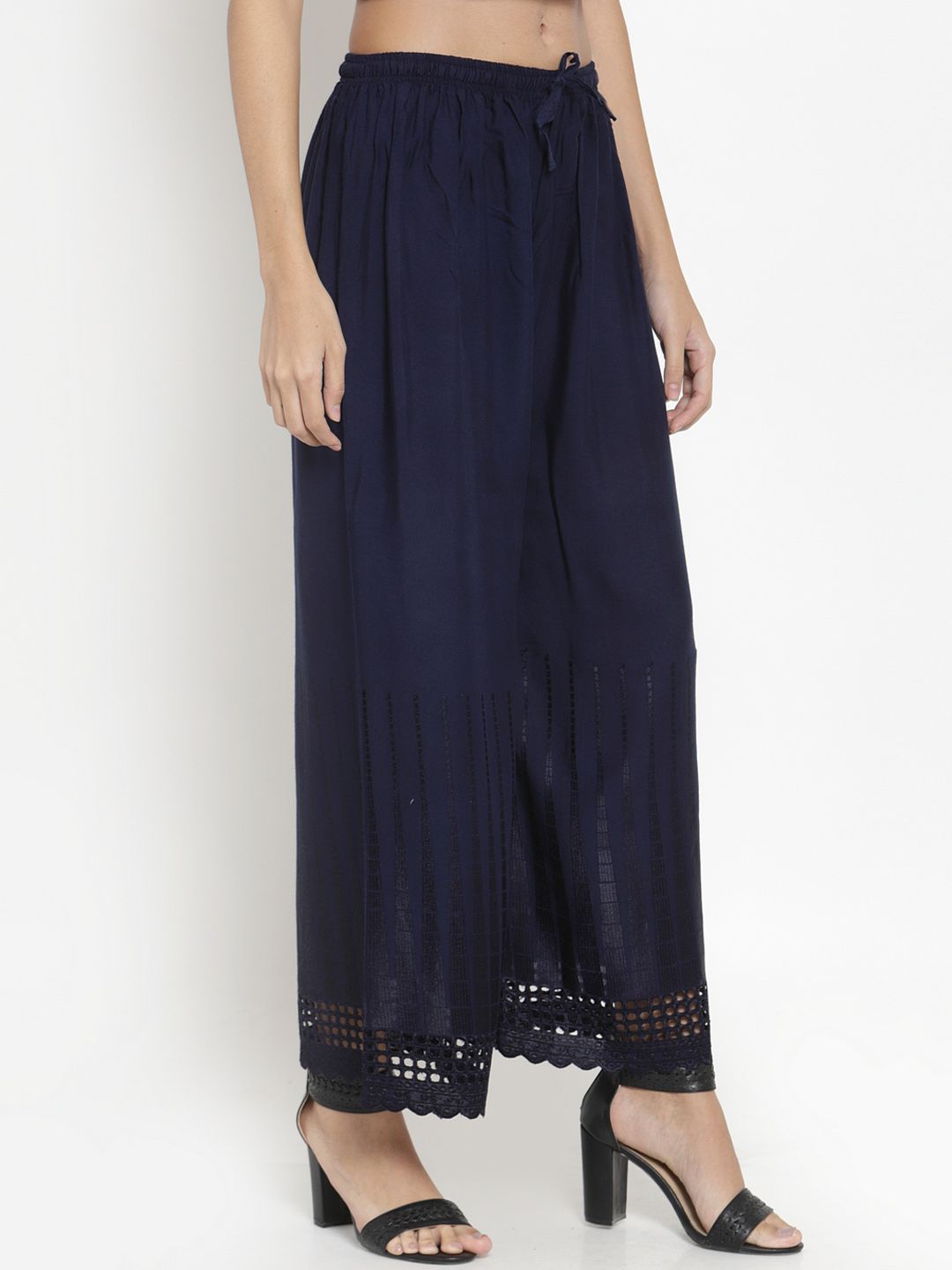 Dhimhi Women's Navy Blue Solid Straight Palazzos