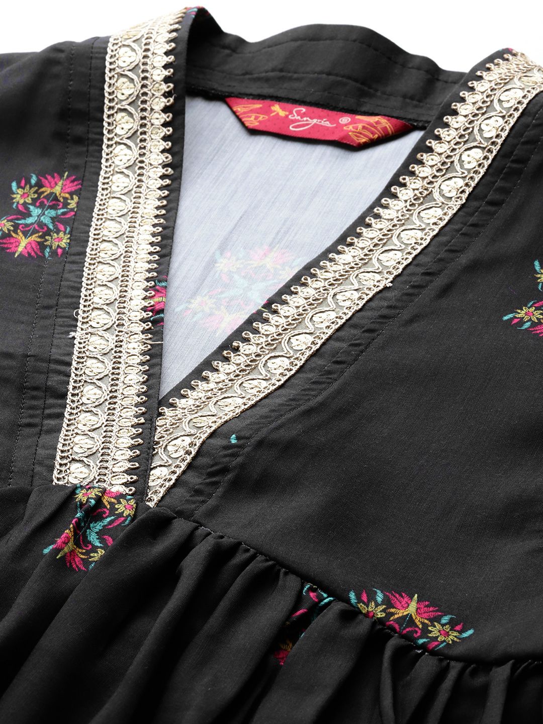 Dhimhi Women's Indie Floral Print V-Neck Ethnic Empire Dress