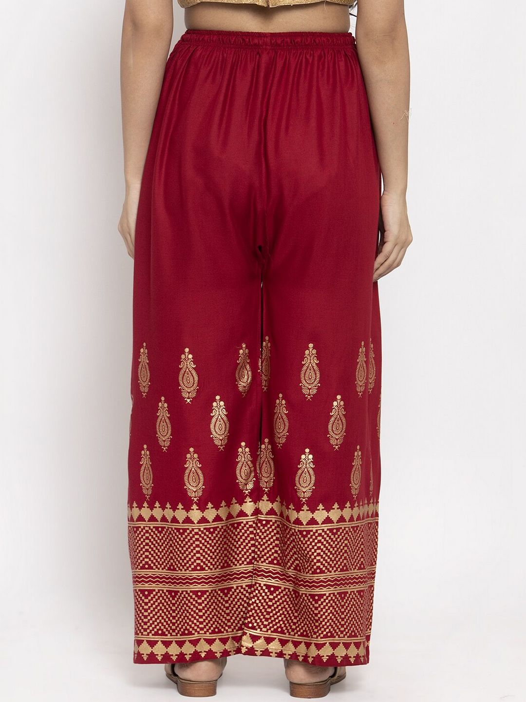 Dhimhi Women's Maroon & Gold-Coloured Printed Straight Palazzos