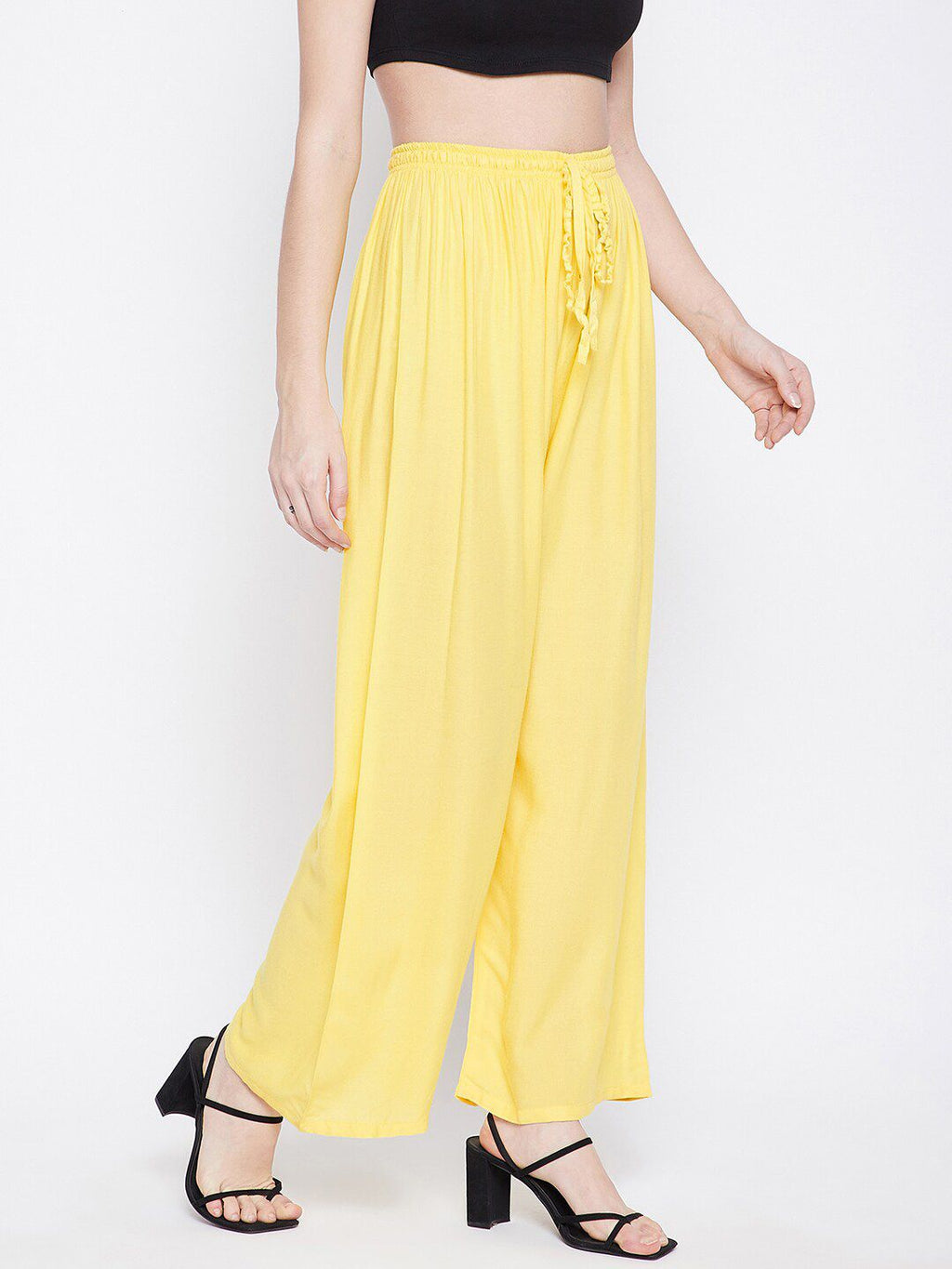 Dhimhi Women's Yellow Knitted Palazzos