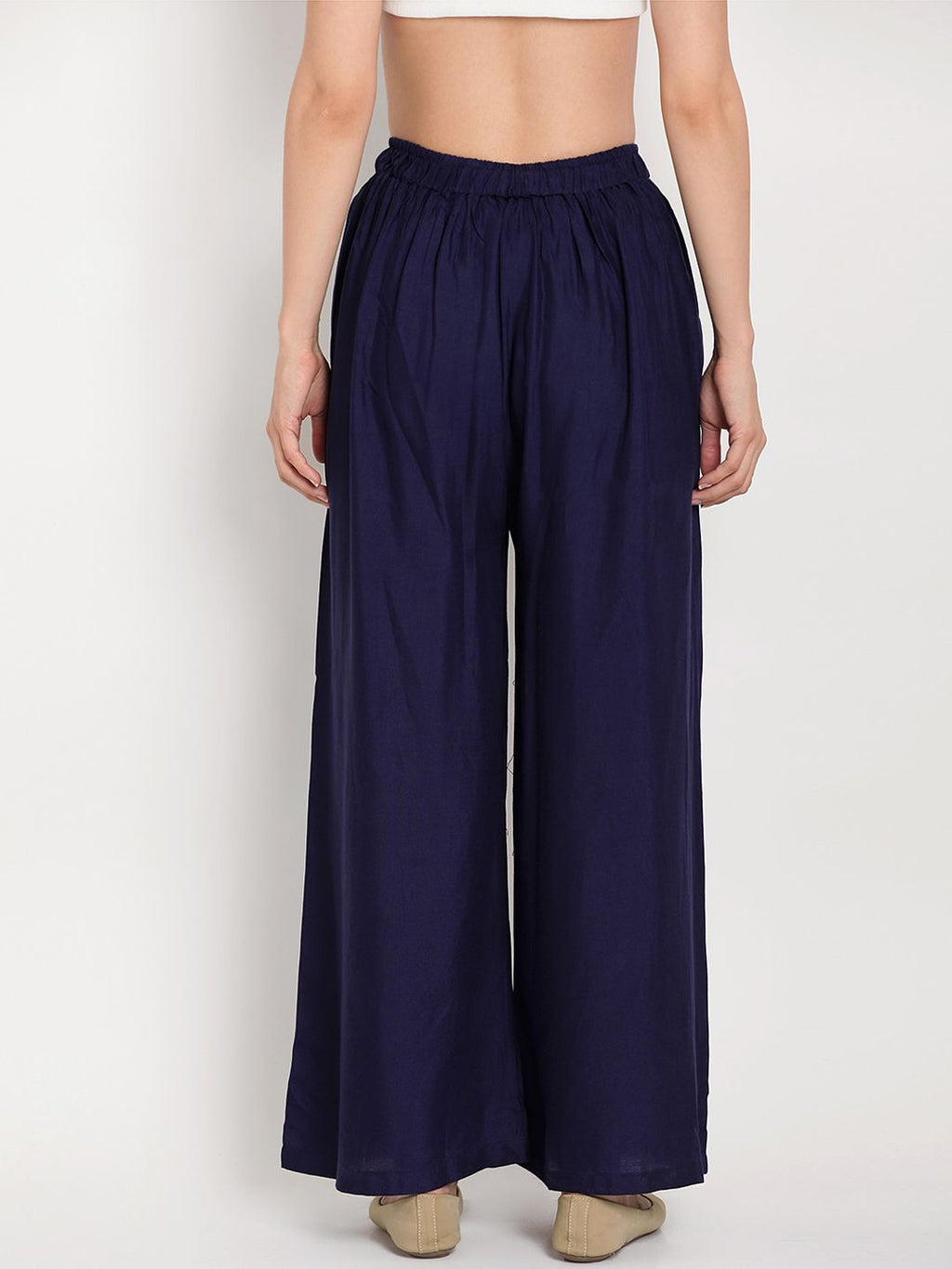 Dhimhi Women's Navy Blue Solid Flared Palazzos