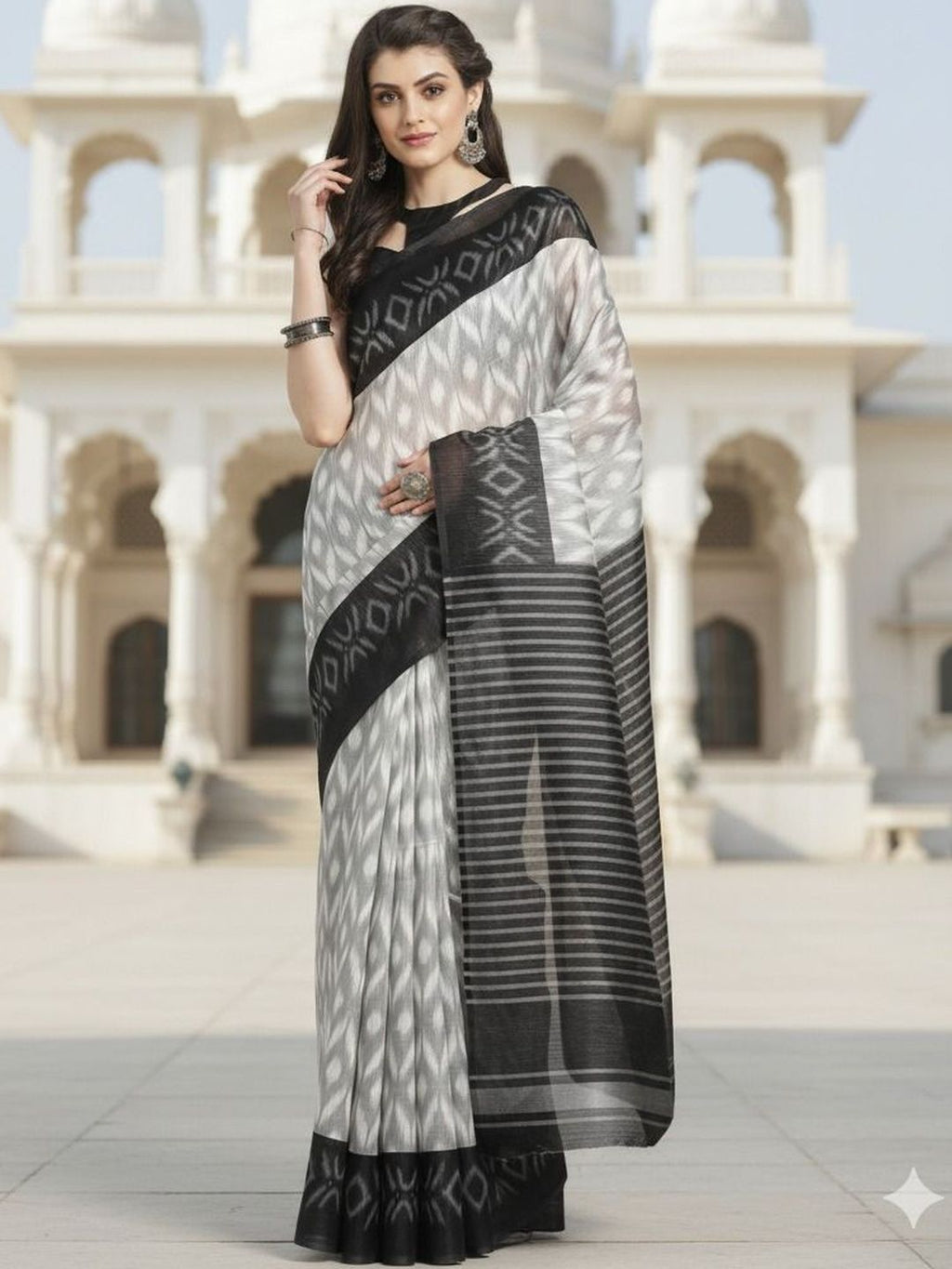Dhimhi Women's Women Black Abstract Print Soft Silk Cristal Saree