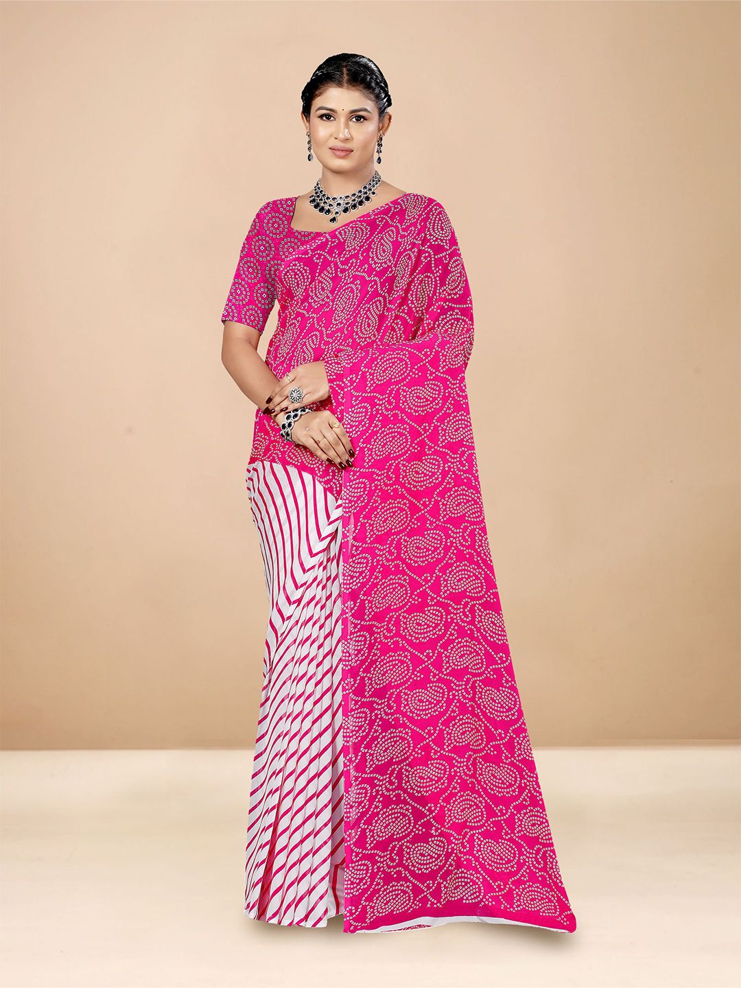 Dhimhi Women's Bandhani Poly Georgette Bandhani Saree