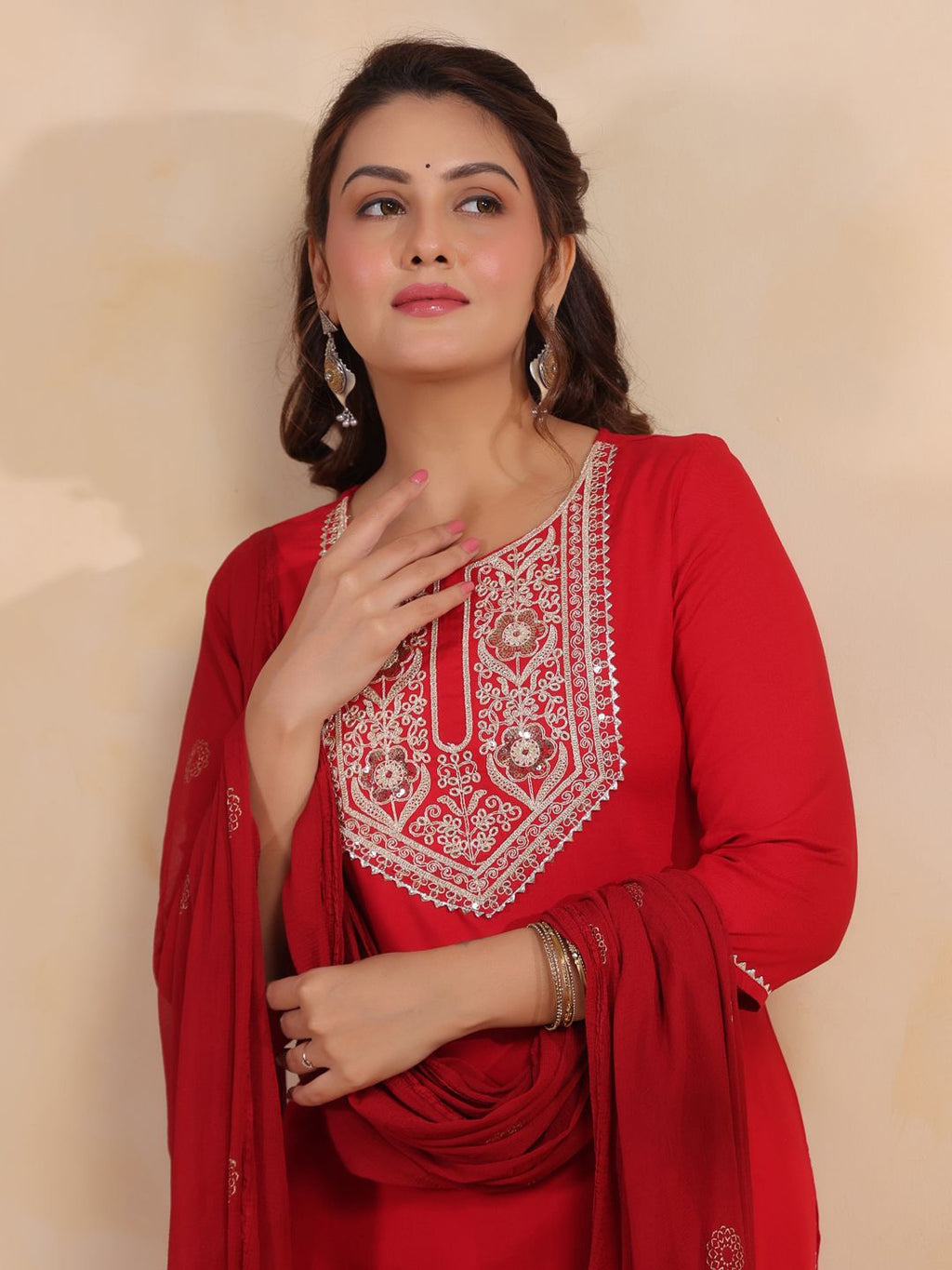 Dhimhi Women's Floral Embroidered Regular Pure Cotton Kurta With Trousers & Dupatta