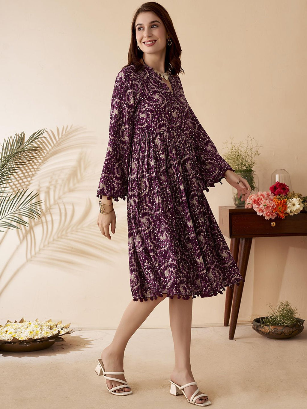 Dhimhi Women's Abstract Midi Tassel Ethnic Dress