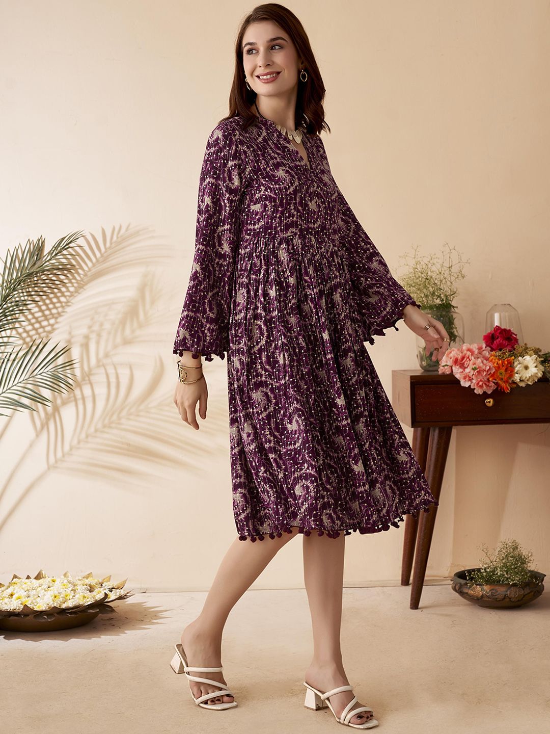 Dhimhi Women's Abstract Midi Tassel Ethnic Dress