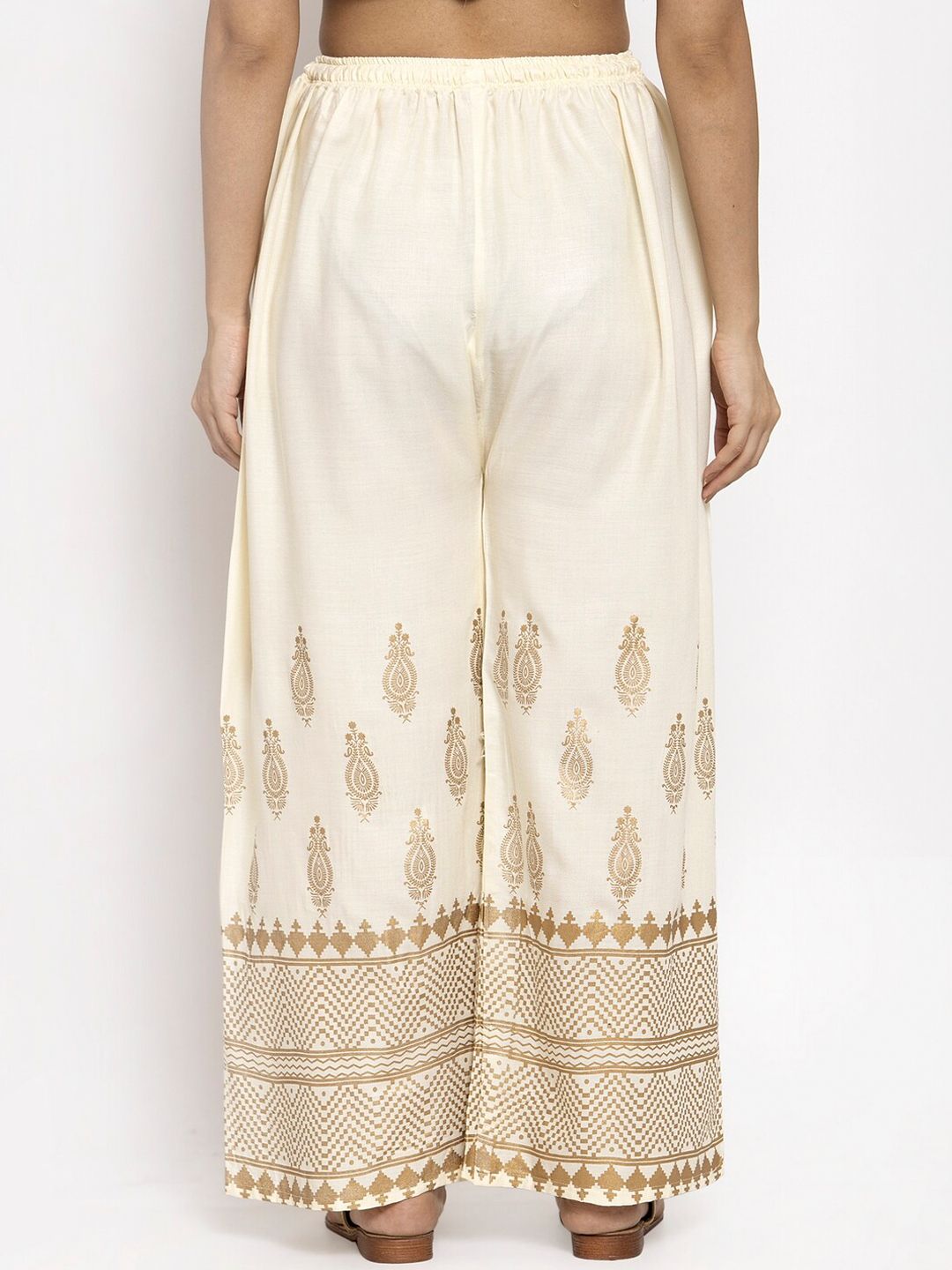 Dhimhi Women's Cream-Coloured Printed Straight Palazzos