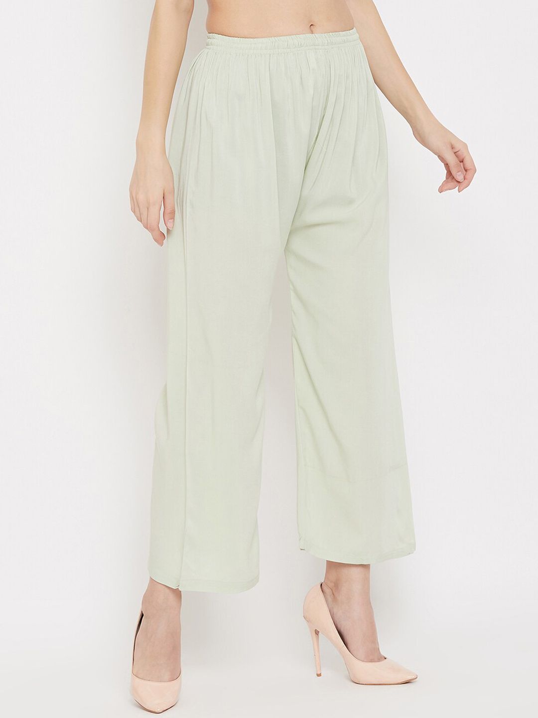 Dhimhi Women's Green Solid Flared Palazzos