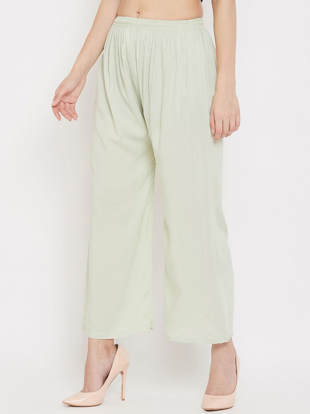 Dhimhi Women's Green Solid Flared Palazzos