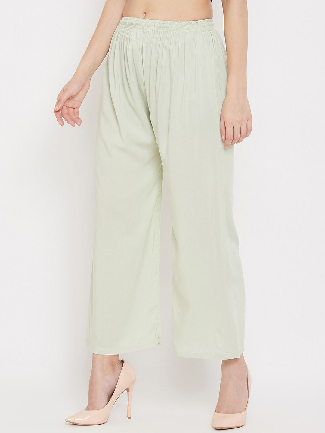 Dhimhi Women's Green Solid Flared Palazzos