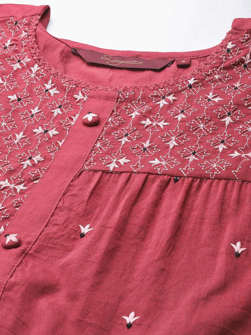 Dhimhi Women's Pink Embroidered Longline Top