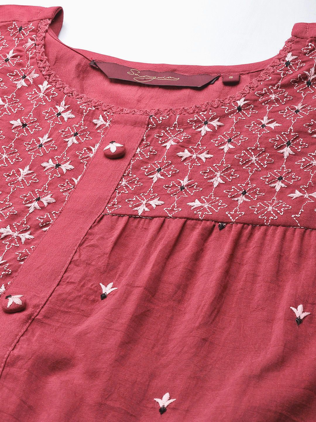 Dhimhi Women's Pink Embroidered Longline Top