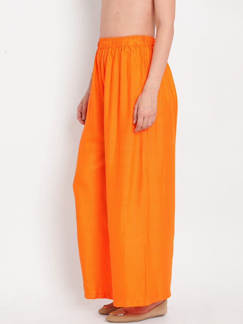 Dhimhi Women's Orange Solid Flared Palazzos