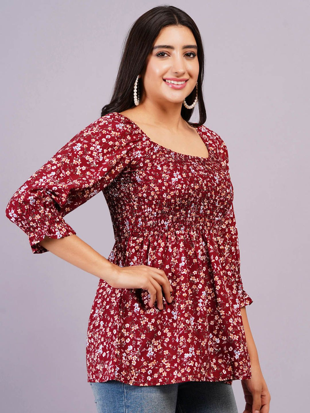 Dhimhi Women's Floral Bell Sleeve Top