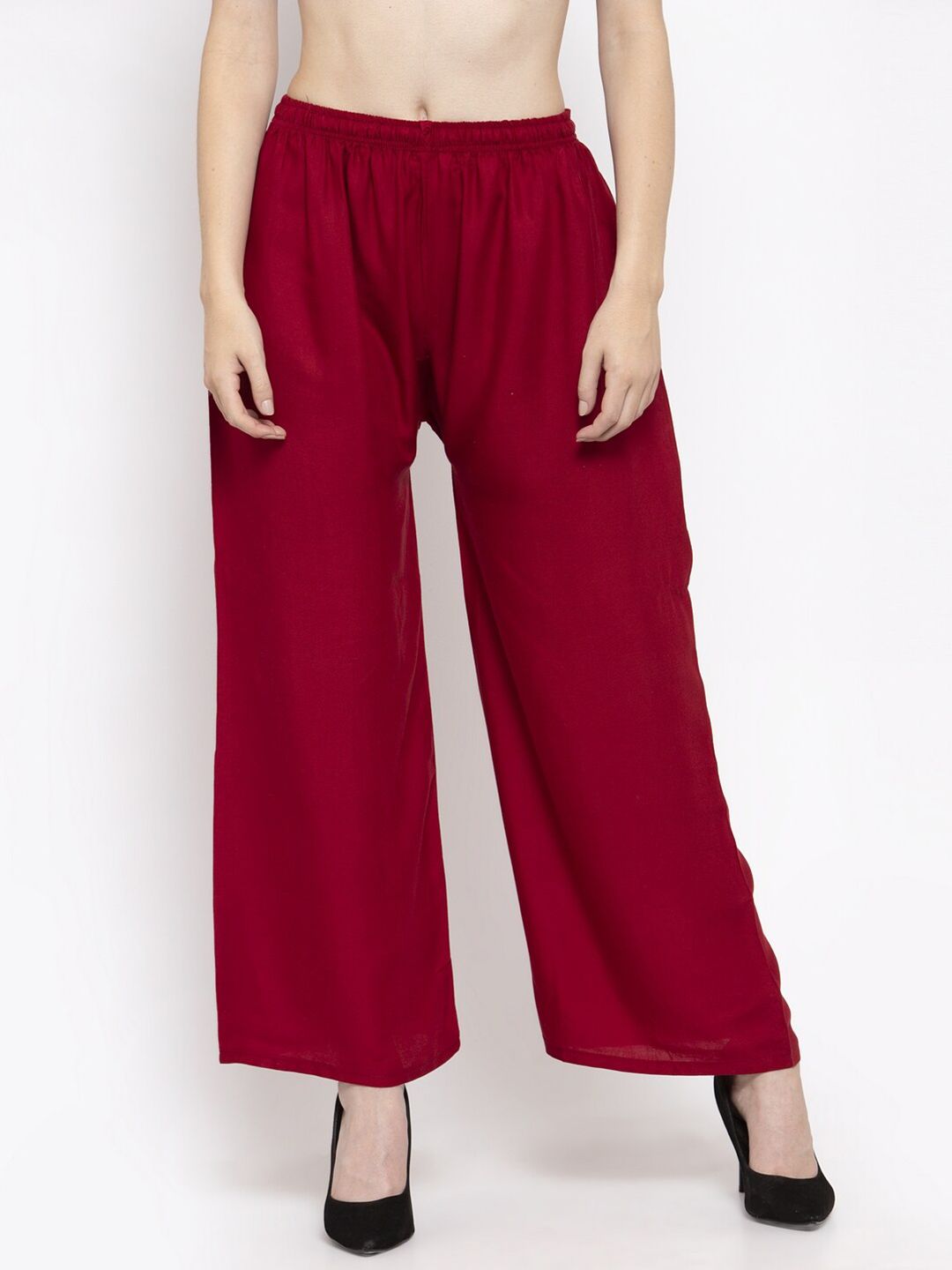 Dhimhi Women's Maroon Flared Ethnic Palazzos