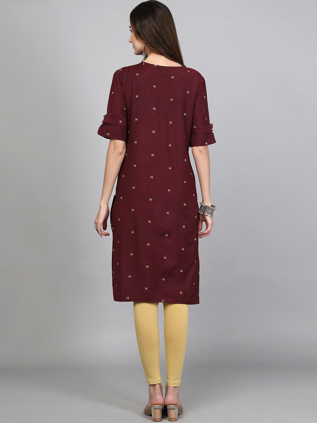 Geometric Printed Shirt Collar Cotton Pathani Kurta