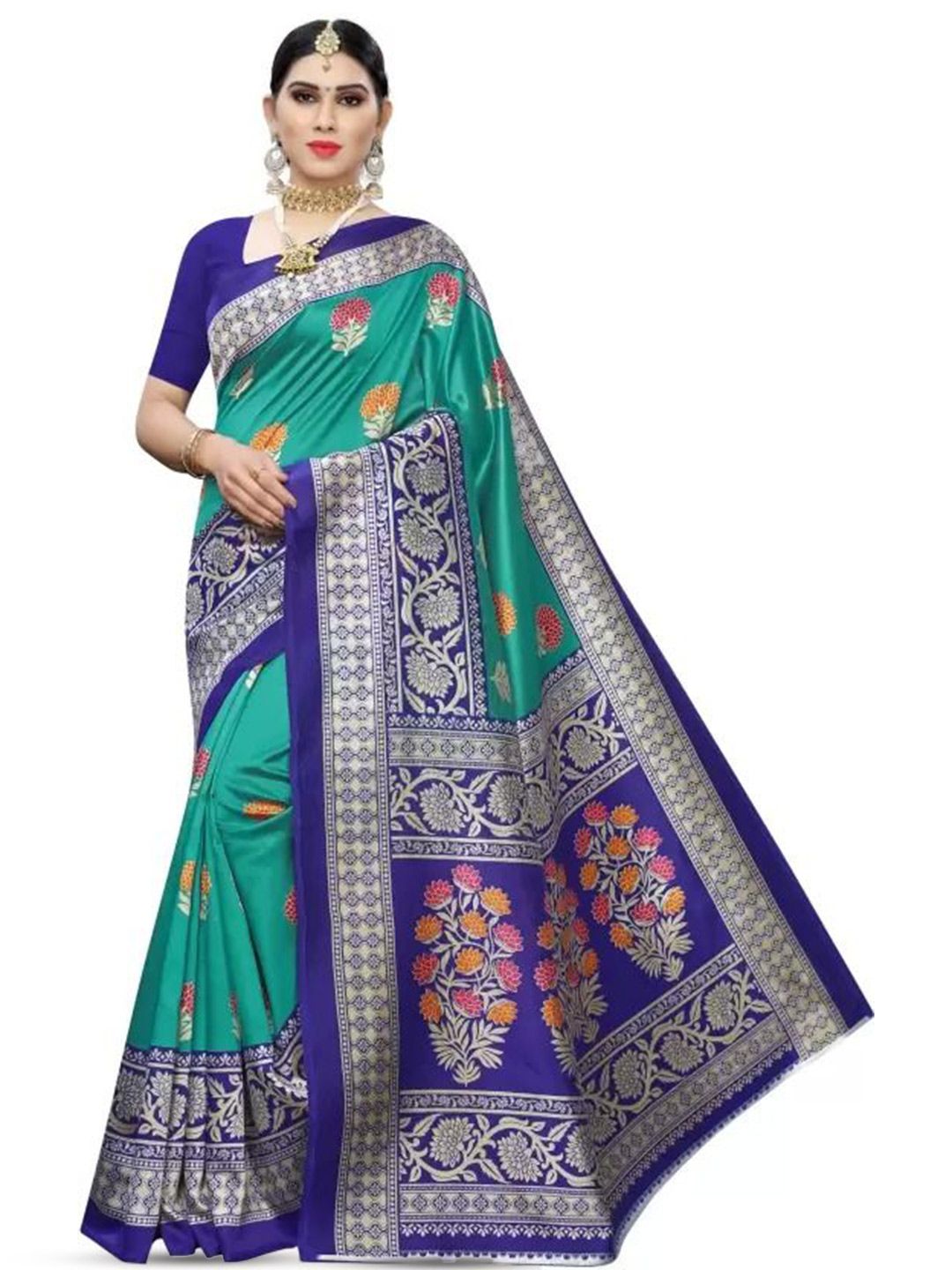 Dhimhi Women's Floral Printed Saree With Blouse Piece