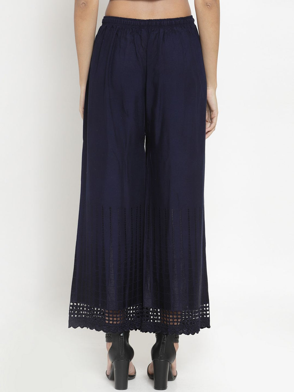 Dhimhi Women's Navy Blue Solid Straight Palazzos