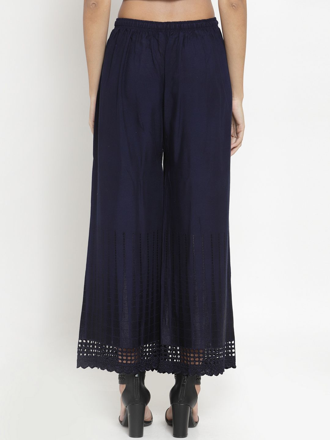 Dhimhi Women's Navy Blue Solid Straight Palazzos
