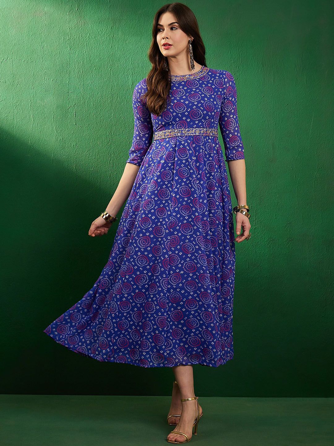 Dhimhi Women's Ethnic Motif Printed Fit & Flared Ethnic Dress