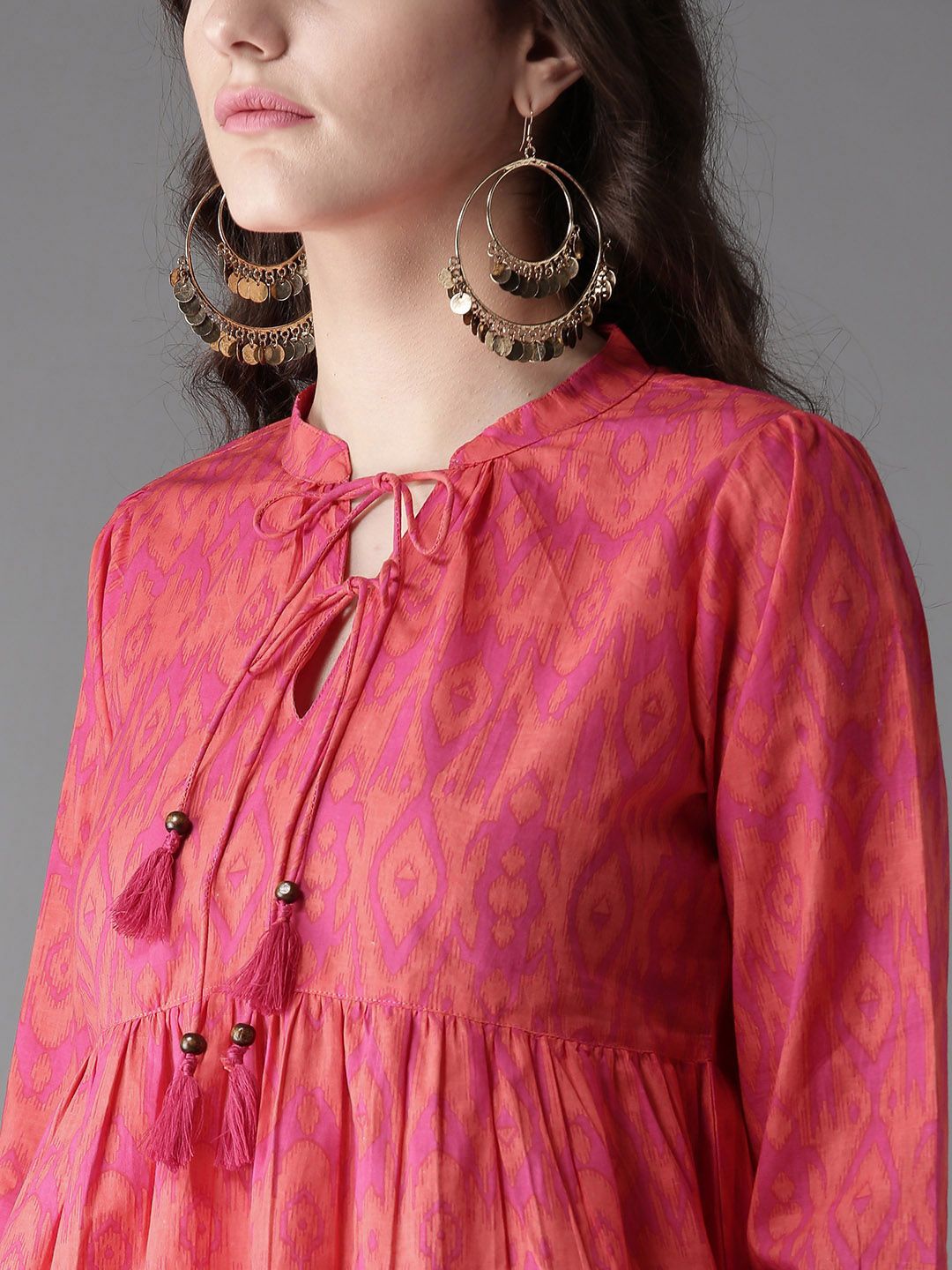 Dhimhi Women's Pink & Orange Printed A-Line Top