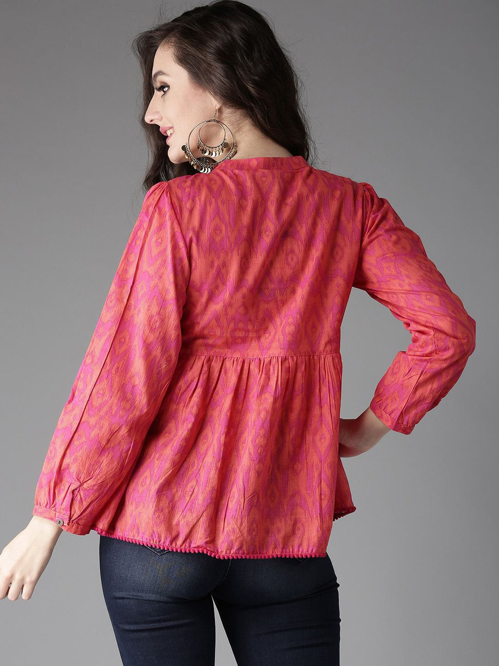 Dhimhi Women's Pink & Orange Printed A-Line Top