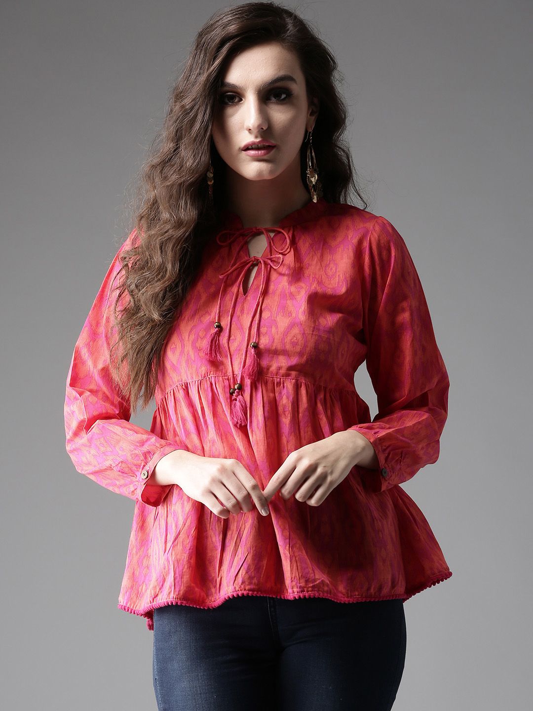 Dhimhi Women's Pink & Orange Printed A-Line Top