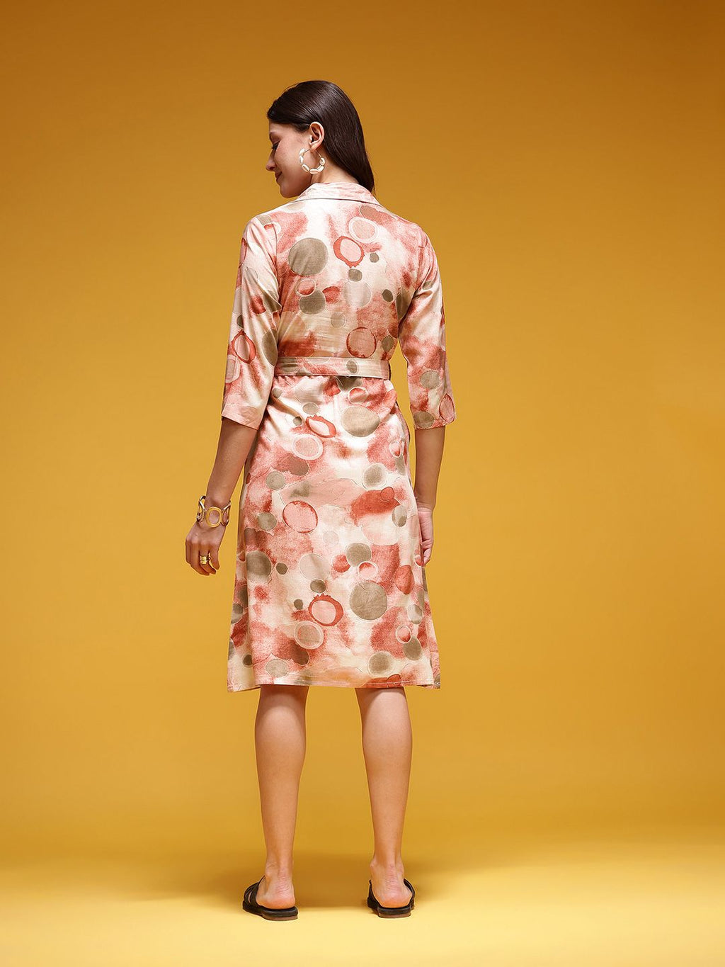 Dhimhi Women's Abstract Print Belted A-Line Dress