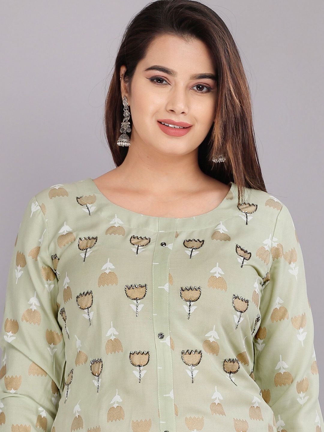 Dhimhi Women's Floral Printed Round Neck Longline Top