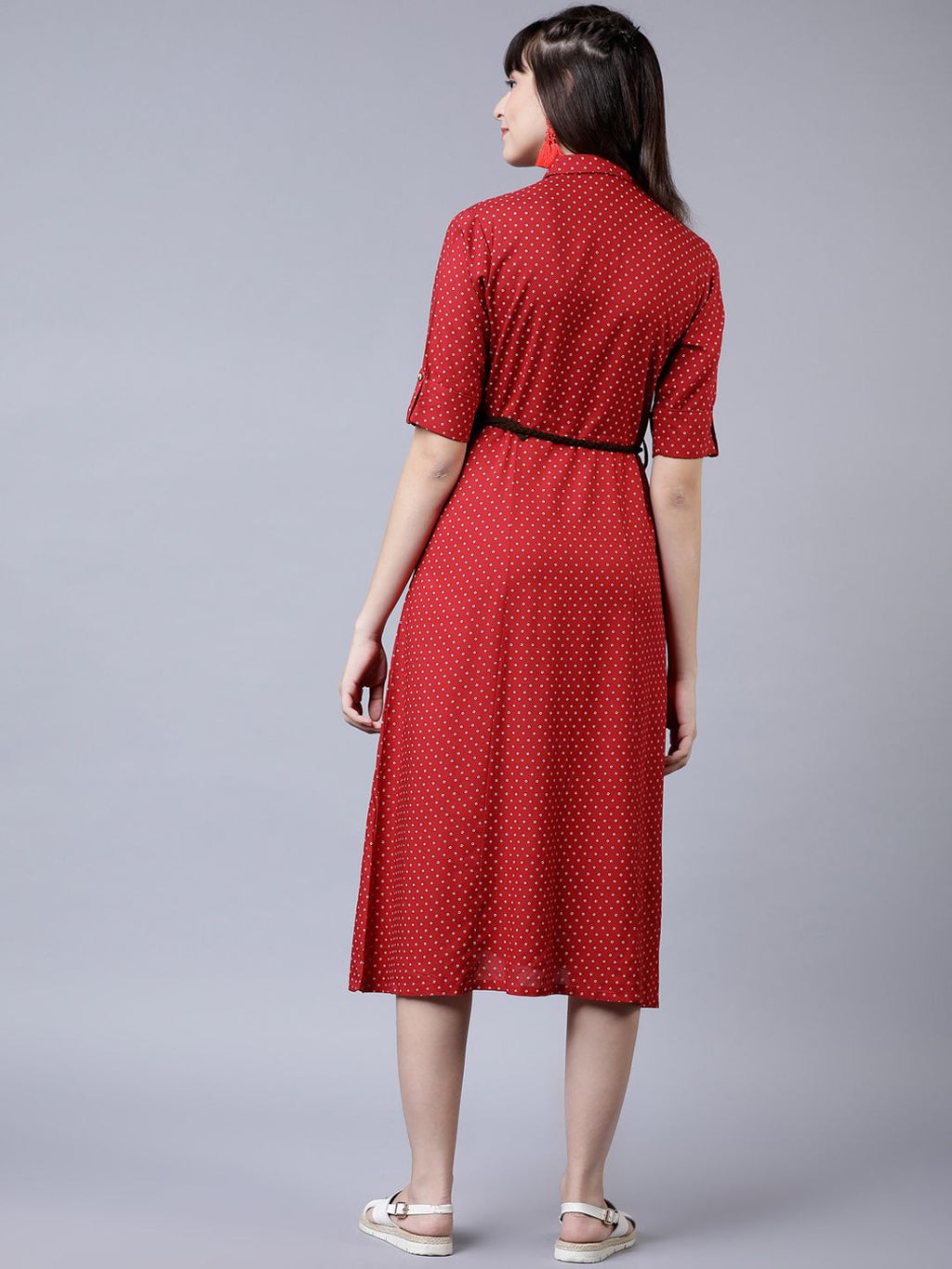Dhimhi Women's Red & White Shirt Dress