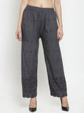 Dhimhi Women's Grey Straight Embroidered Palazzos