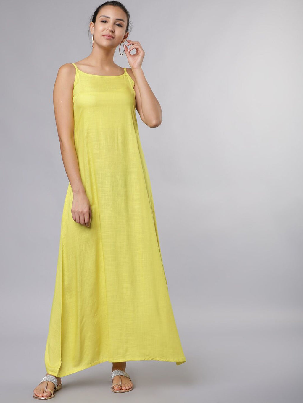 Dhimhi Women's Green Printed Ethnic Maxi Dress with Inner Slip Dress