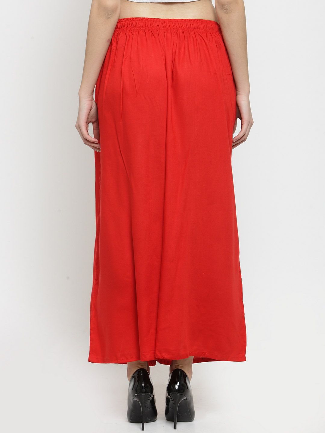 Dhimhi Women's Red Solid Flared Palazzos