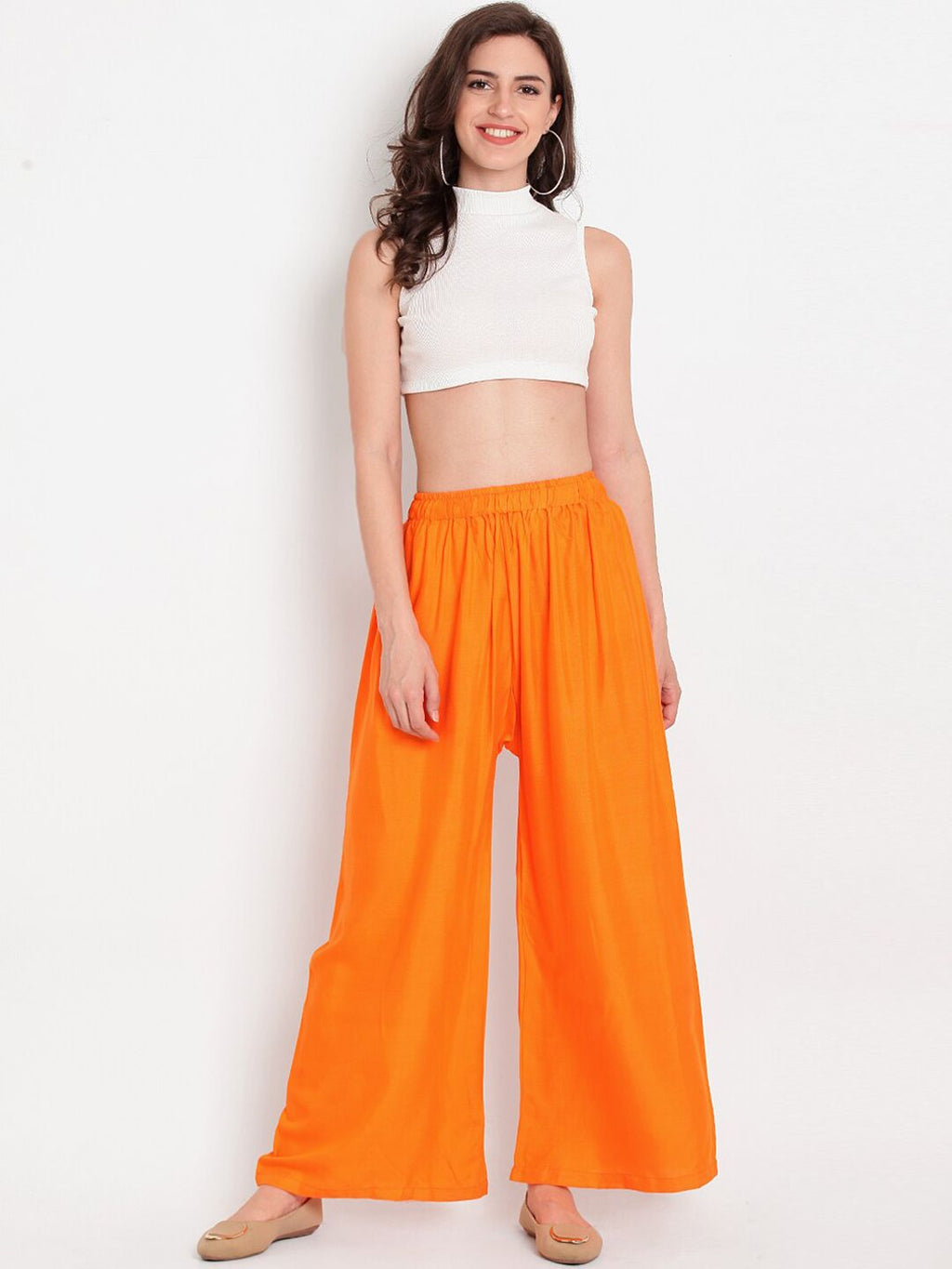 Dhimhi Women's Orange Solid Flared Palazzos