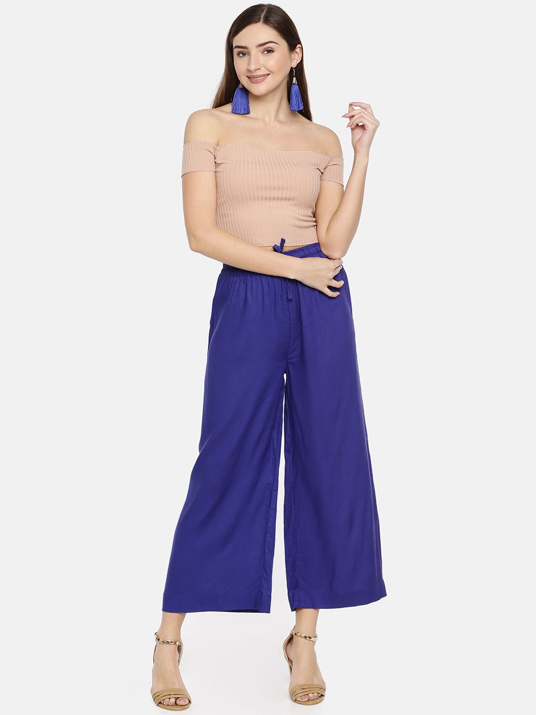 Dhimhi Women's Blue Solid Wide Leg Palazzos