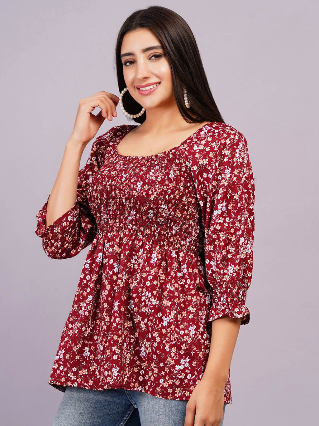 Dhimhi Women's Floral Bell Sleeve Top