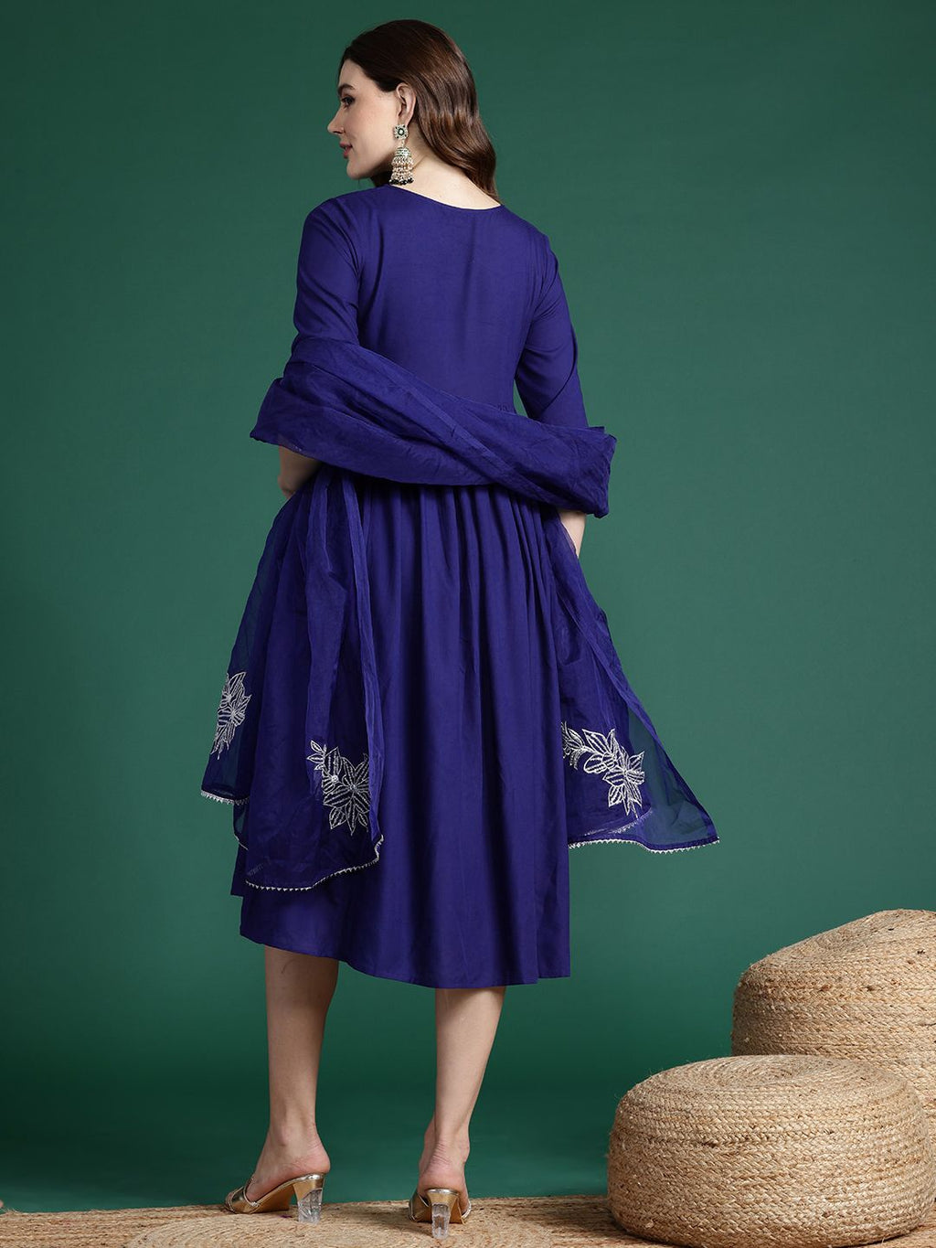 Dhimhi Women's Gotta Patti Detail Empire Dress With Sequin Detail Dupatta